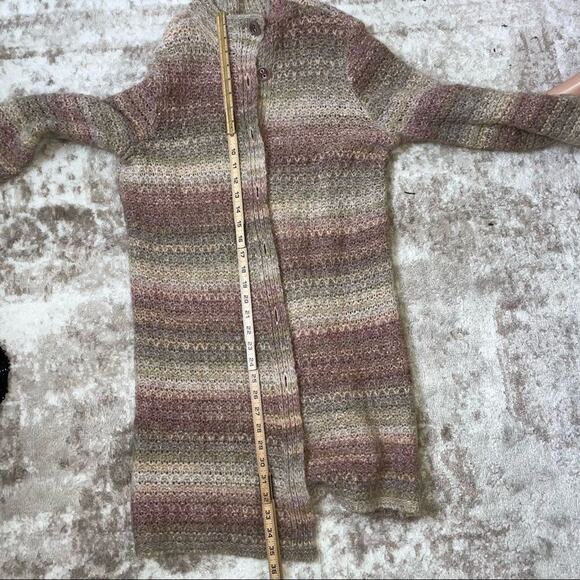 J. Jill Long Cardigan Sweater Wool Alpaca Knit Mauve Neutrals Striped SZ M soft - Picture 9 of 9